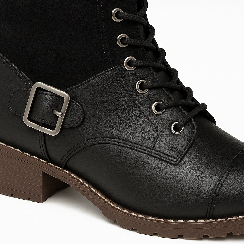Bota Valgrace – Coturno Preto Feminino com Detalhe em Camurça e Salto Bloco