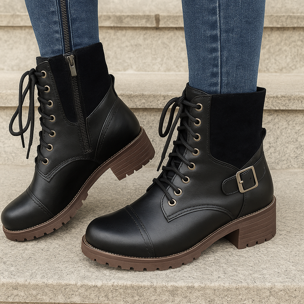 Bota Valgrace – Coturno Preto Feminino com Detalhe em Camurça e Salto Bloco
