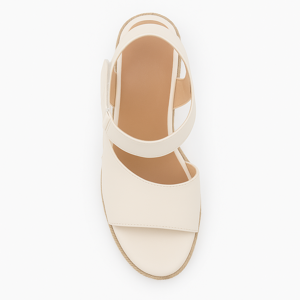 Sandália Lunéva Feminina – Plataforma Bege com Detalhe em Corda, Confortável e Elegante