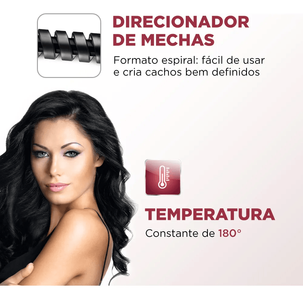 Kit Escova Rotativa Mondial Black Rose Ion Com Modelador Cachos Spiral Bivolt