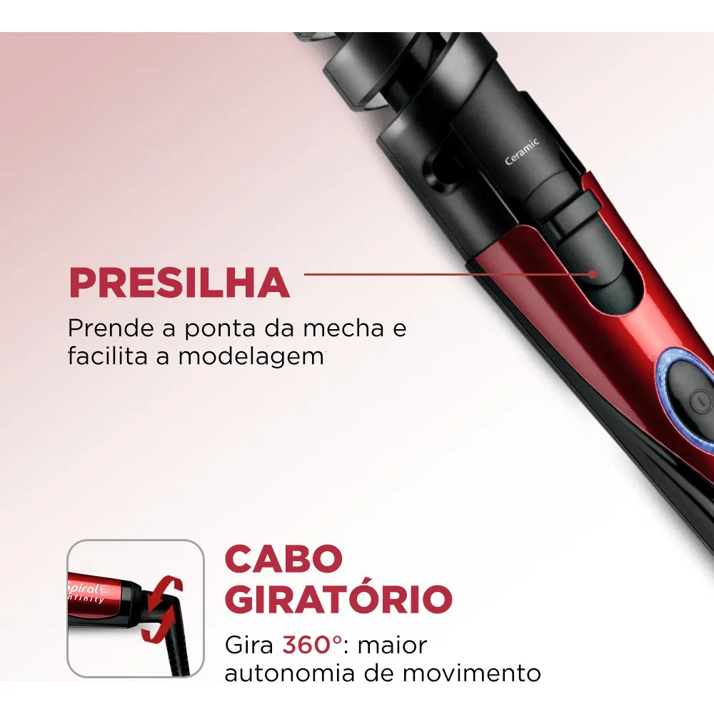 Kit Escova Rotativa Mondial Black Rose Ion Com Modelador Cachos Spiral Bivolt