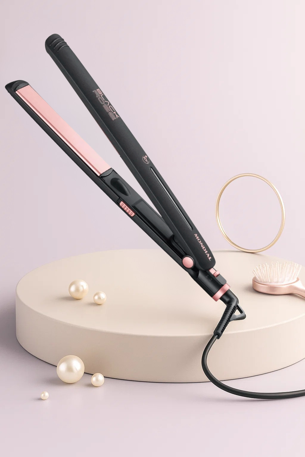 Prancha Alisadora Mondial Black Rose P‑27 – Bivolt, Cerâmica com Tourmaline Íon, 220 °C