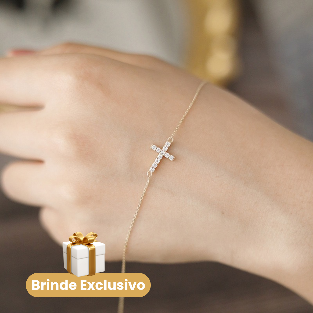 Colar Cruz Real Cravejado em Zircônia + Brinde Exclusivo Pulseira Aurora Cross