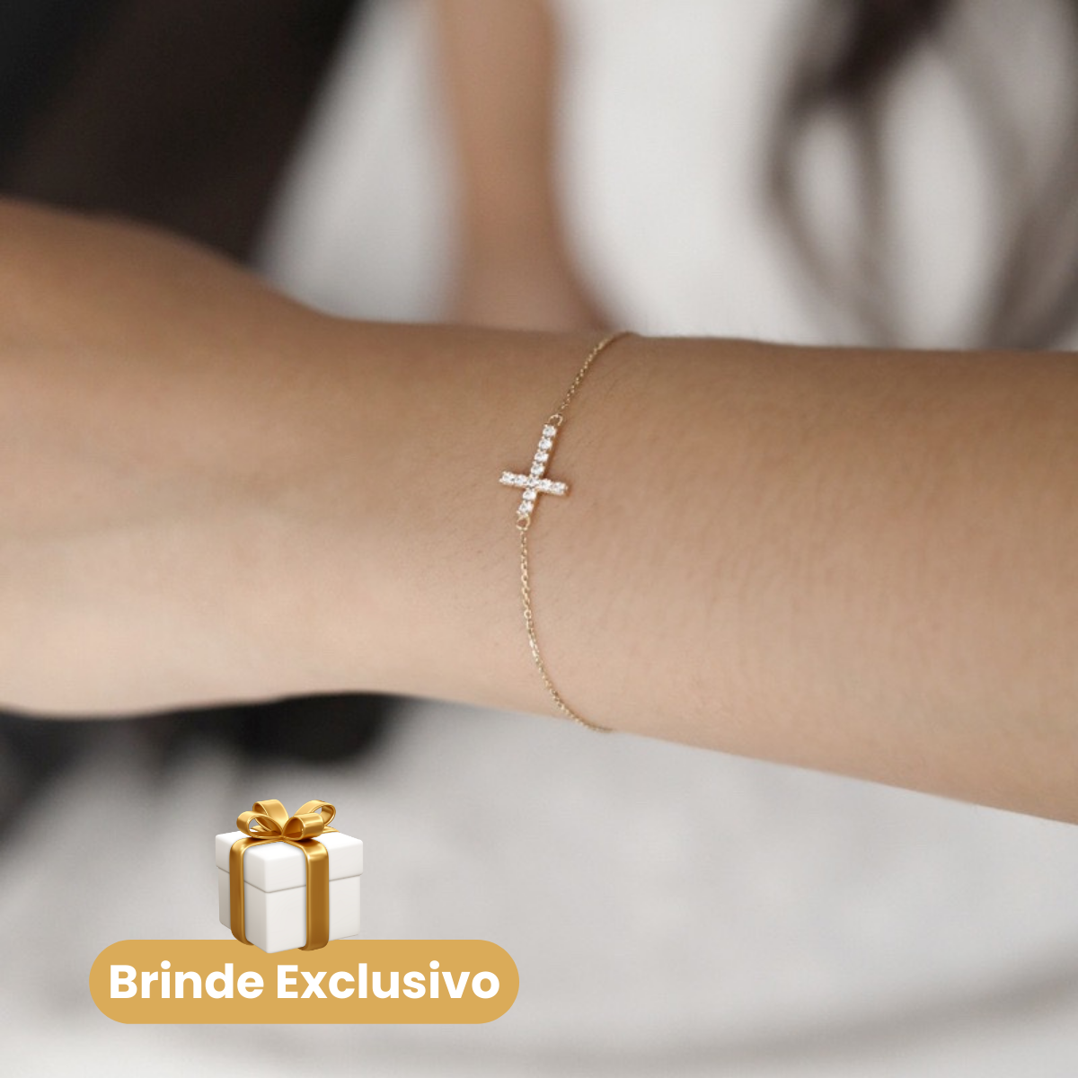 Colar Cruz Real Cravejado em Zircônia + Brinde Exclusivo Pulseira Aurora Cross