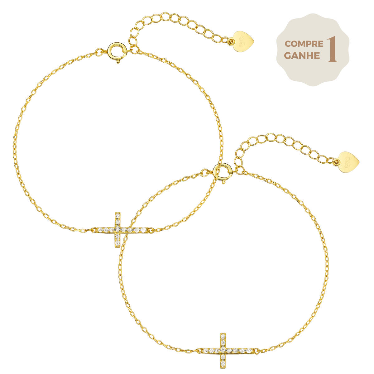Pulseira Feminina Aurora Cross – Pingente Delicado de Cruz Banhada em Ouro [COMPRE 1 LEVE 2]