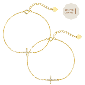Pulseira Feminina Aurora Cross – Pingente Delicado de Cruz Banhada em Ouro [COMPRE 1 LEVE 2]