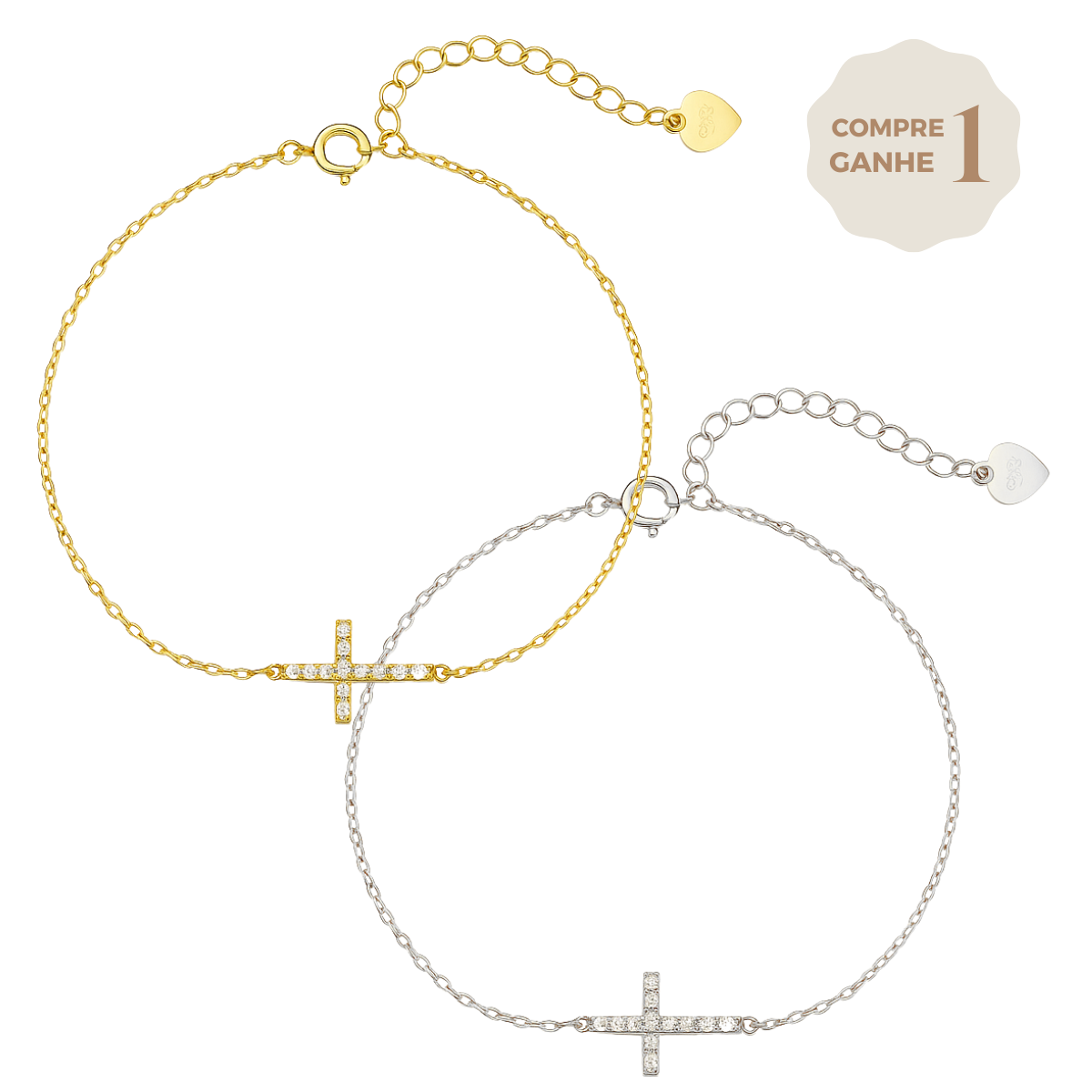Pulseira Feminina Aurora Cross – Pingente Delicado de Cruz Banhada em Ouro [COMPRE 1 LEVE 2]