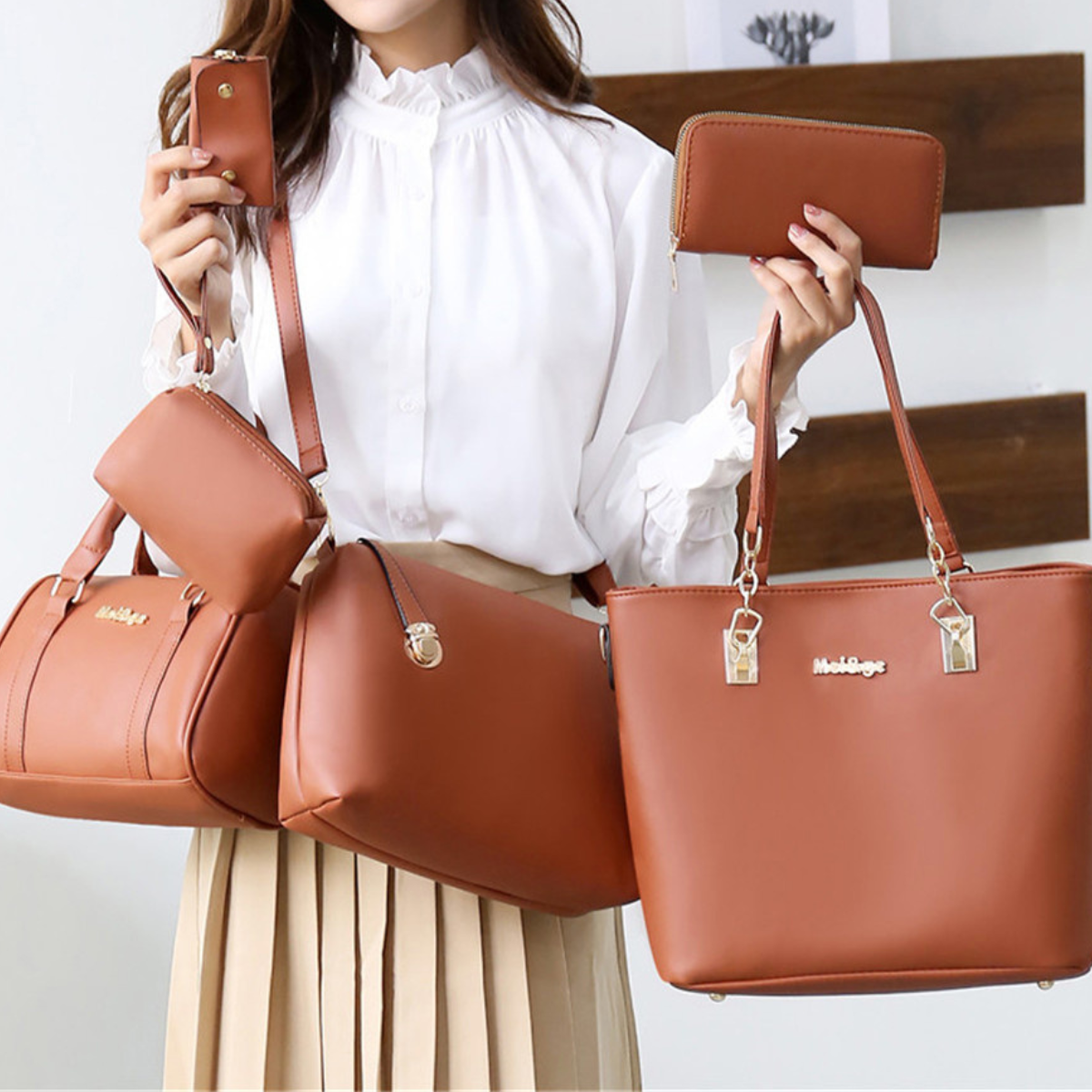 [COMPRE 1 LEVE 6] Bolsas de Couro Feminina Luxo Meiege – Conjunto Exclusivo Bolsa de Ombro, Transversal, Necessaire e Carteira