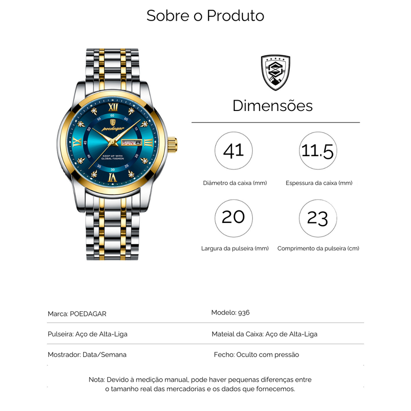 Relógio Poedagar Luxury Aço Masculino-Último Dia da Oferta