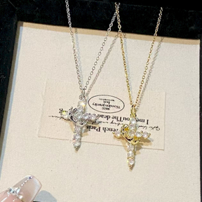 Colar Cruz Real Cravejado em Zircônia + Brinde Exclusivo Pulseira Aurora Cross