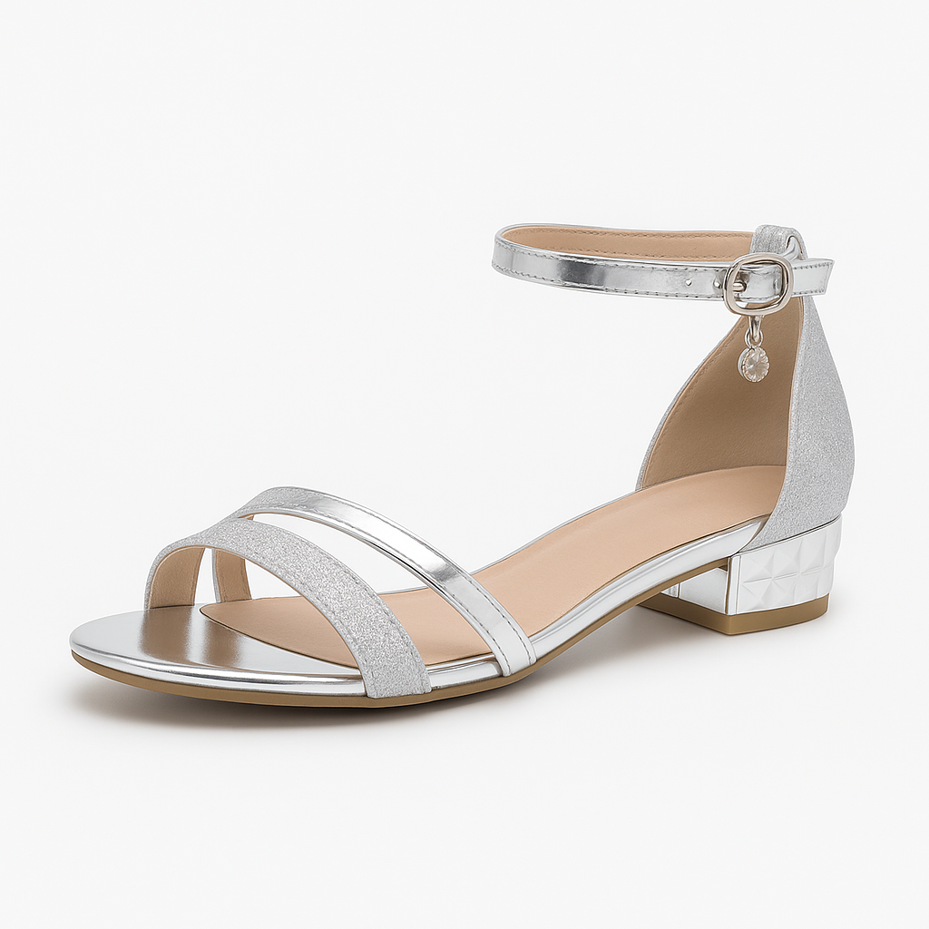 Sandália Feminina Luna Shine com Salto Baixo Prata Metalizado – Confortável e Elegante