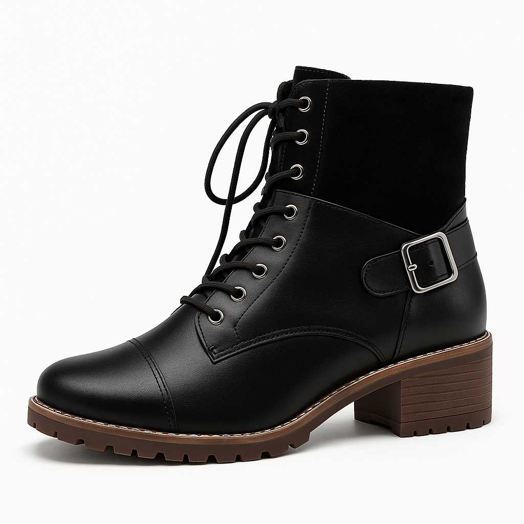 Bota Valgrace – Coturno Preto Feminino com Detalhe em Camurça e Salto Bloco