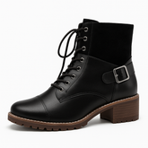 Bota Valgrace – Coturno Preto Feminino com Detalhe em Camurça e Salto Bloco
