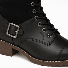 Bota Valgrace – Coturno Preto Feminino com Detalhe em Camurça e Salto Bloco