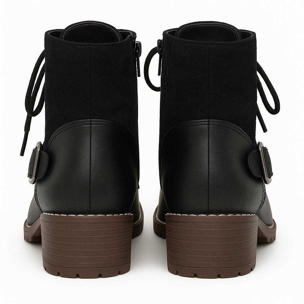 Bota Valgrace – Coturno Preto Feminino com Detalhe em Camurça e Salto Bloco