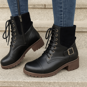 Bota Valgrace – Coturno Preto Feminino com Detalhe em Camurça e Salto Bloco