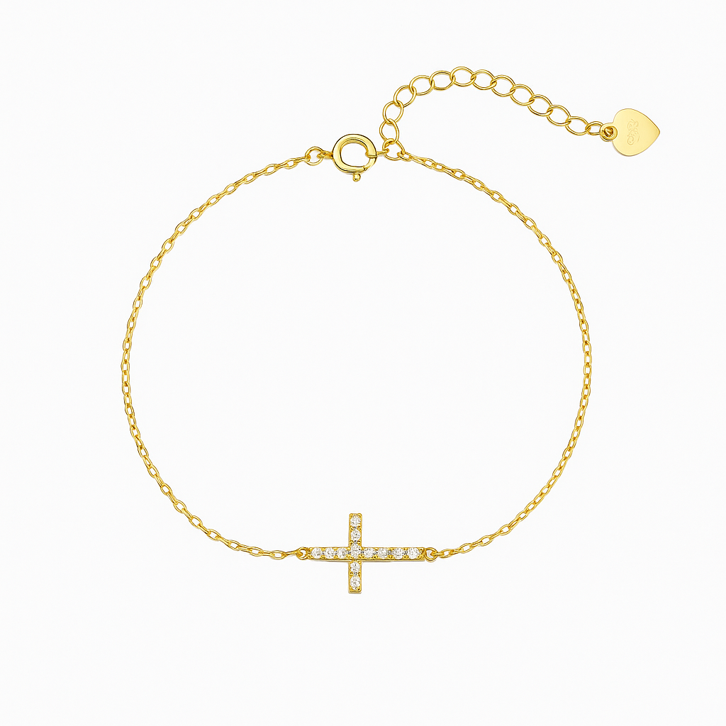 Pulseira Feminina Aurora Cross – Pingente Delicado de Cruz Banhada em Ouro