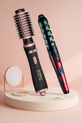 Kit Escova Rotativa Mondial Black Rose Ion Com Modelador Cachos Spiral Bivolt