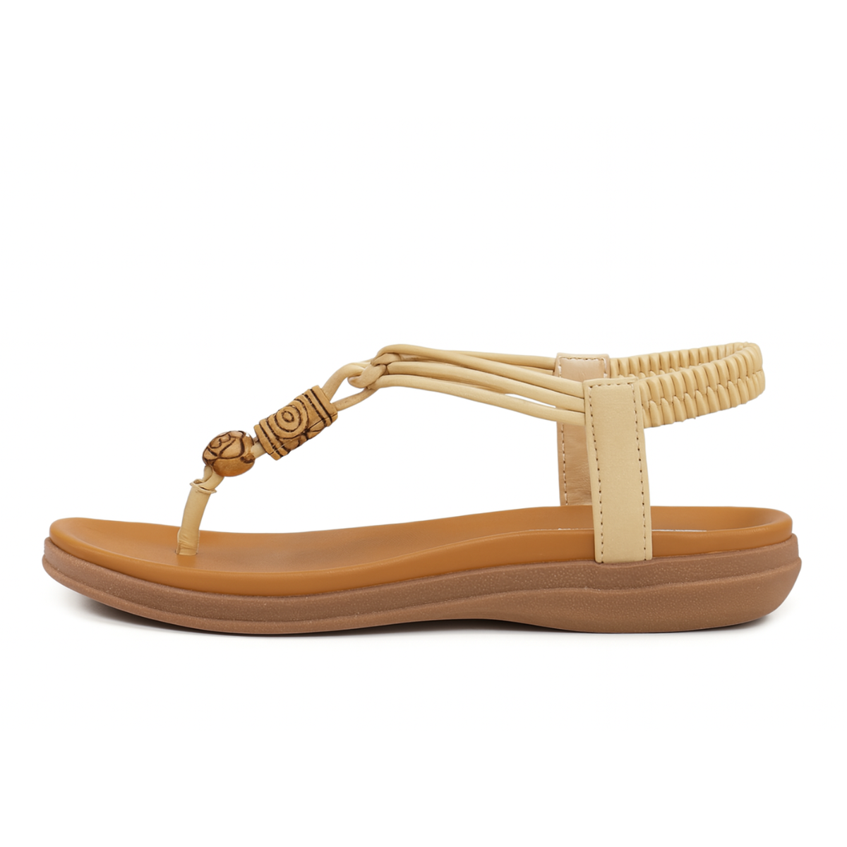 Sandália Auréla Feminina – Rasteira Bege com Detalhes Trançados e Miçangas