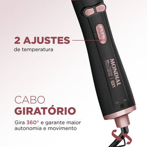 Escova de Cabelo Rotativa Mondial Cerâmica Com Tourmaline Íon Bivolt