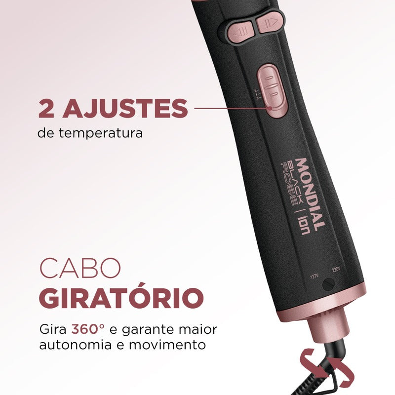 Escova de Cabelo Rotativa Mondial Cerâmica Com Tourmaline Íon Bivolt