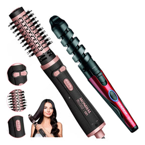 Kit Escova Rotativa Mondial Black Rose Ion Com Modelador Cachos Spiral Bivolt