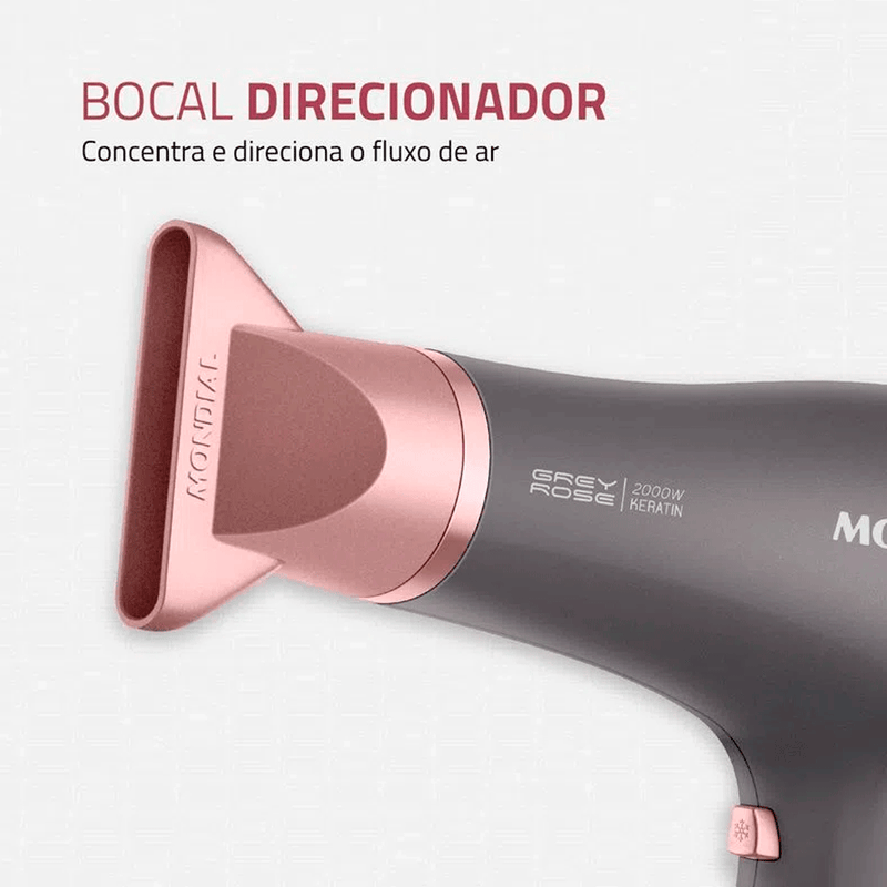 Secador de Cabelo Mondial Grey  Rose Keratin 2000W Íon 220V