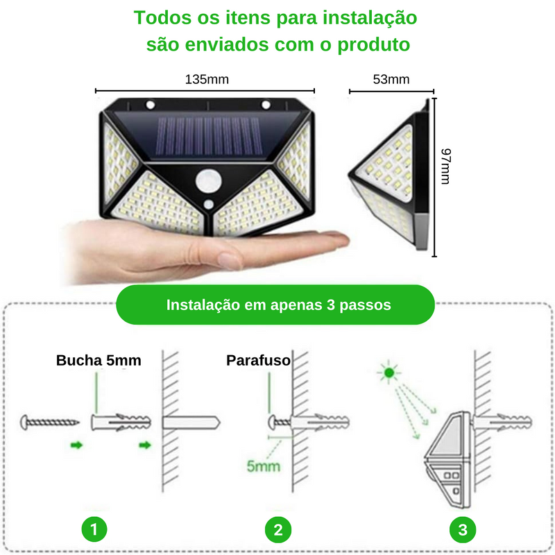 Luminária Energia Solar B-Max 100 Leds - Sensor de Presença