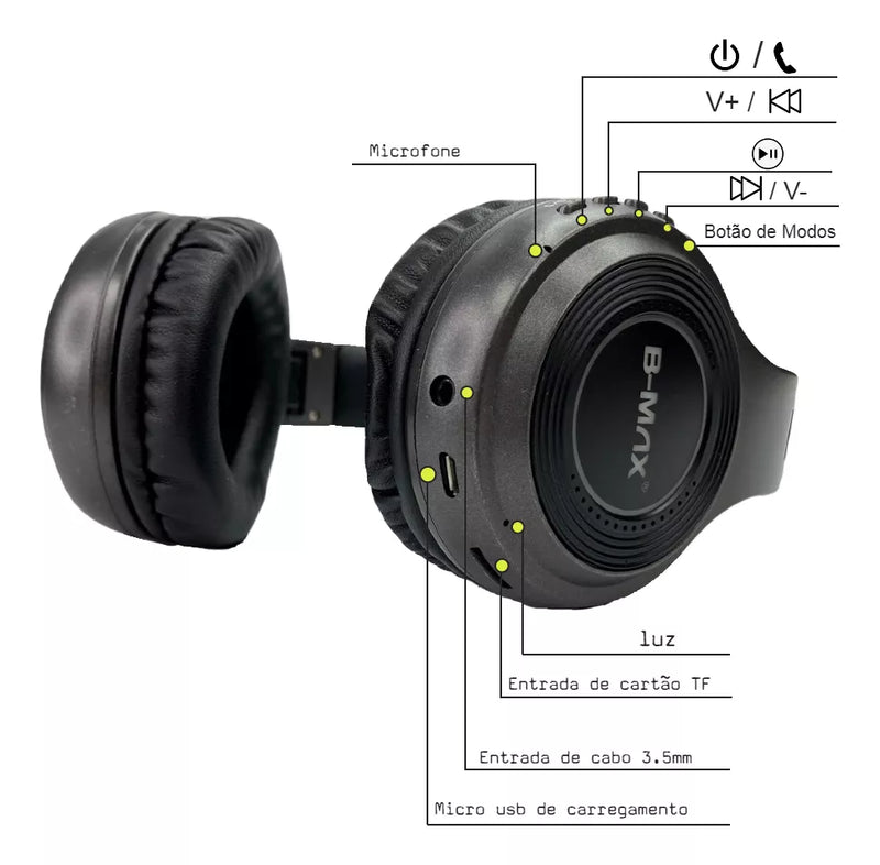 HeadPhone Bluetooth B-Max BM106 - Sem Fio, Bateria de até 9H