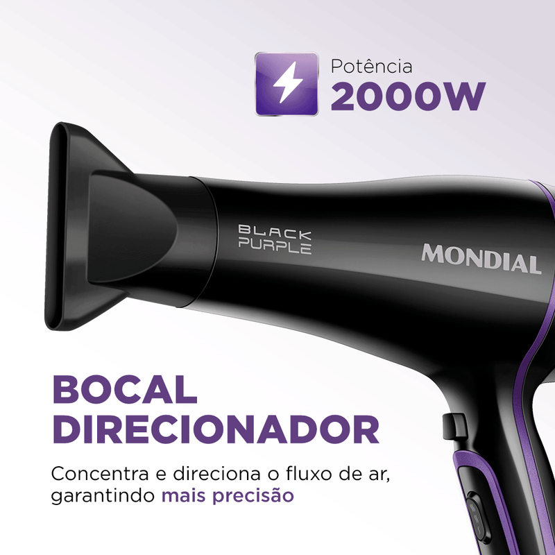 Secador de Cabelos Mondial Black Purple 2000W 220V